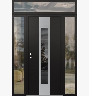 DIAMOND A1 64" X 96" BLACK/BLACK MIRRORED GLASS PANEL STAINLESS STEEL RHI WITH 2 SIDELITES AND TRANSOM CLEAR GLASS