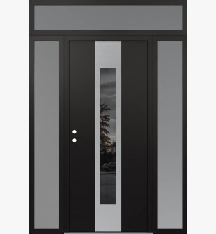 DIAMOND A1 60" X 96" BLACK/BLACK MIRRORED GLASS PANEL STAINLESS STEEL RHI WITH 2 SIDELITES AND TRANSOM FROSTED GLASS