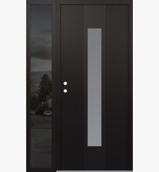 DIAMOND A1 48" X 80" BLACK/WHITE FROSTED GLASS PANEL BLACK RHI WITH SIDELITE MIRRORED GLASS