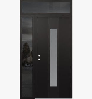 DIAMOND A1 50" X 96" BLACK/WHITE FROSTED GLASS PANEL BLACK RHI WITH SIDELITE AND TRANSOM MIRRORED GLASS