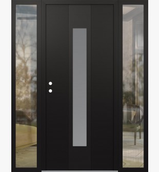DIAMOND A1 60" X 80" BLACK/WHITE FROSTED GLASS PANEL BLACK RHI WITH 2 SIDELITES CLEAR GLASS