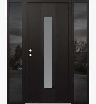 DIAMOND A1 68" X 80" BLACK/WHITE FROSTED GLASS PANEL BLACK RHI WITH 2 SIDELITES MIRRORED GLASS