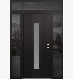 DIAMOND A1 60" X 96" BLACK/WHITE FROSTED GLASS PANEL BLACK LHI WITH 2 SIDELITES AND TRANSOM MIRRORED GLASS