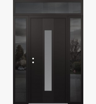 DIAMOND A1 60" X 96" BLACK/WHITE FROSTED GLASS PANEL BLACK RHI WITH 2 SIDELITES AND TRANSOM MIRRORED GLASS