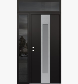 DIAMOND A1 52" X 96" BLACK/WHITE FROSTED GLASS PANEL STAINLESS STEEL RHI WITH SIDELITE AND TRANSOM MIRRORED GLASS