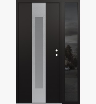 DIAMOND A1 52" X 80" BLACK/WHITE FROSTED GLASS PANEL STAINLESS STEEL LHI WITH SIDELITE MIRRORED GLASS