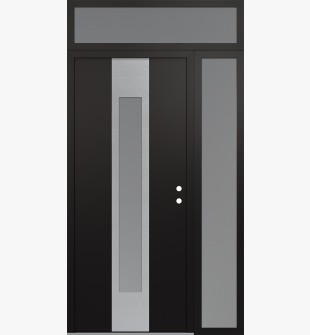 DIAMOND A1 52" X 96" BLACK/WHITE FROSTED GLASS PANEL STAINLESS STEEL LHI WITH SIDELITE AND TRANSOM FROSTED GLASS