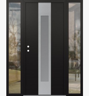 DIAMOND A1 64" X 80" BLACK/WHITE FROSTED GLASS PANEL STAINLESS STEEL RHI WITH 2 SIDELITES CLEAR GLASS