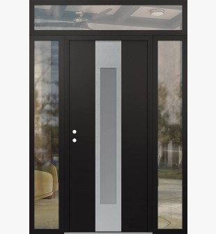 DIAMOND A1 60" X 96" BLACK/WHITE FROSTED GLASS PANEL STAINLESS STEEL RHI WITH 2 SIDELITES AND TRANSOM CLEAR GLASS