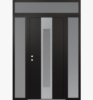 DIAMOND A1 60" X 96" BLACK/WHITE FROSTED GLASS PANEL STAINLESS STEEL RHI WITH 2 SIDELITES AND TRANSOM FROSTED GLASS