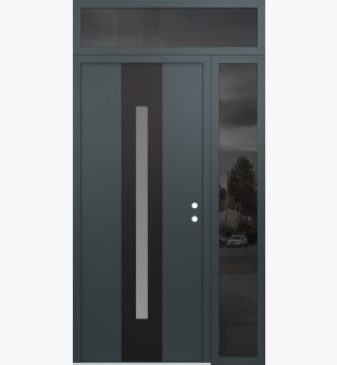 DIAMOND A2 52" X 96" ANTHRACITE/ANTHRACITE FROSTED GLASS PANEL BLACK LHI WITH SIDELITE AND TRANSOM MIRRORED GLASS