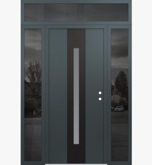 DIAMOND A2 60" X 96" ANTHRACITE/ANTHRACITE FROSTED GLASS PANEL BLACK LHI WITH 2 SIDELITES AND TRANSOM MIRRORED GLASS