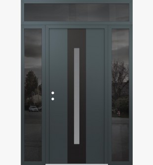 DIAMOND A2 68" X 96" ANTHRACITE/ANTHRACITE FROSTED GLASS PANEL BLACK RHI WITH 2 SIDELITES AND TRANSOM MIRRORED GLASS