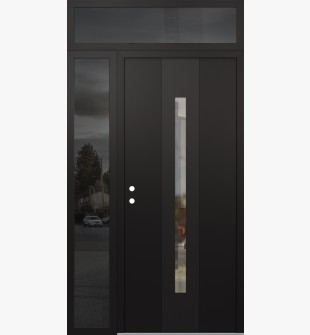DIAMOND A2 50" X 96" BLACK/BLACK CLEAR GLASS PANEL BLACK RHI WITH SIDELITE AND TRANSOM MIRRORED GLASS