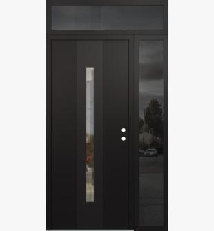 DIAMOND A2 50" X 96" BLACK/BLACK CLEAR GLASS PANEL BLACK LHI WITH SIDELITE AND TRANSOM MIRRORED GLASS