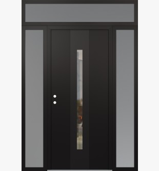 DIAMOND A2 64" X 96" BLACK/BLACK CLEAR GLASS PANEL BLACK RHI WITH 2 SIDELITES AND TRANSOM FROSTED GLASS
