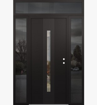 DIAMOND A2 64" X 96" BLACK/BLACK CLEAR GLASS PANEL BLACK LHI WITH 2 SIDELITES AND TRANSOM MIRRORED GLASS