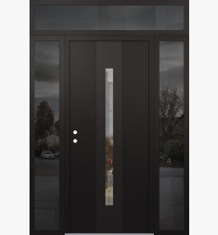 DIAMOND A2 60" X 96" BLACK/BLACK CLEAR GLASS PANEL BLACK RHI WITH 2 SIDELITES AND TRANSOM MIRRORED GLASS