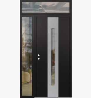DIAMOND A2 48" X 96" BLACK/BLACK CLEAR GLASS PANEL STAINLESS STEEL RHI WITH SIDELITE AND TRANSOM CLEAR GLASS