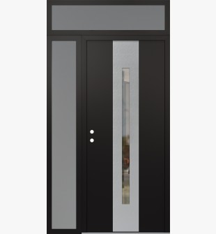 DIAMOND A2 48" X 96" BLACK/BLACK CLEAR GLASS PANEL STAINLESS STEEL RHI WITH SIDELITE AND TRANSOM FROSTED GLASS