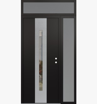 DIAMOND A2 48" X 96" BLACK/BLACK CLEAR GLASS PANEL STAINLESS STEEL LHI WITH SIDELITE AND TRANSOM FROSTED GLASS