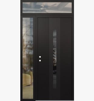 DIAMOND A2 48" X 96" BLACK/BLACK MIRRORED GLASS PANEL BLACK RHI WITH SIDELITE AND TRANSOM CLEAR GLASS