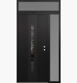 DIAMOND A2 52" X 96" BLACK/BLACK MIRRORED GLASS PANEL BLACK LHI WITH SIDELITE AND TRANSOM FROSTED GLASS