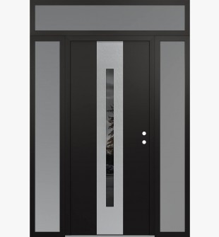 DIAMOND A2 68" X 96" BLACK/BLACK MIRRORED GLASS PANEL STAINLESS STEEL LHI WITH 2 SIDELITES AND TRANSOM FROSTED GLASS