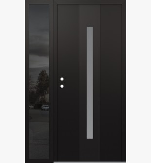 DIAMOND A2 48" X 80" BLACK/WHITE FROSTED GLASS PANEL BLACK RHI WITH SIDELITE MIRRORED GLASS