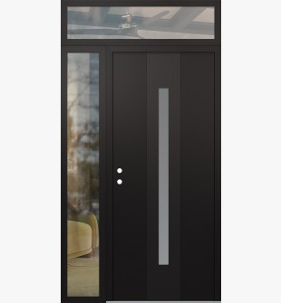 DIAMOND A2 48" X 96" BLACK/WHITE FROSTED GLASS PANEL BLACK RHI WITH SIDELITE AND TRANSOM CLEAR GLASS