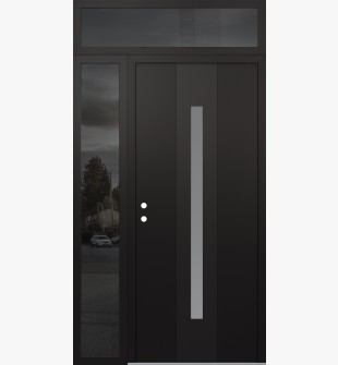 DIAMOND A2 48" X 96" BLACK/WHITE FROSTED GLASS PANEL BLACK RHI WITH SIDELITE AND TRANSOM MIRRORED GLASS