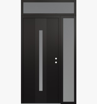 DIAMOND A2 48" X 96" BLACK/WHITE FROSTED GLASS PANEL BLACK LHI WITH SIDELITE AND TRANSOM FROSTED GLASS