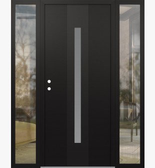 DIAMOND A2 68" X 80" BLACK/WHITE FROSTED GLASS PANEL BLACK RHI WITH 2 SIDELITES CLEAR GLASS