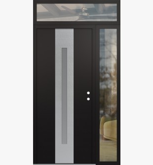 DIAMOND A2 52" X 96" BLACK/WHITE FROSTED GLASS PANEL STAINLESS STEEL LHI WITH SIDELITE AND TRANSOM CLEAR GLASS