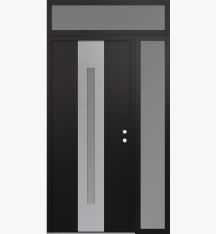 DIAMOND A2 50" X 96" BLACK/WHITE FROSTED GLASS PANEL STAINLESS STEEL LHI WITH SIDELITE AND TRANSOM FROSTED GLASS