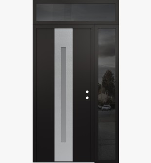 DIAMOND A2 50" X 96" BLACK/WHITE FROSTED GLASS PANEL STAINLESS STEEL LHI WITH SIDELITE AND TRANSOM MIRRORED GLASS