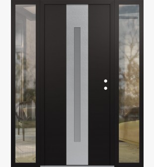 DIAMOND A2 60" X 80" BLACK/WHITE FROSTED GLASS PANEL STAINLESS STEEL LHI WITH 2 SIDELITES CLEAR GLASS