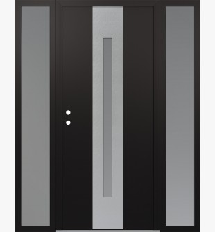 DIAMOND A2 64" X 80" BLACK/WHITE FROSTED GLASS PANEL STAINLESS STEEL RHI WITH 2 SIDELITES FROSTED GLASS