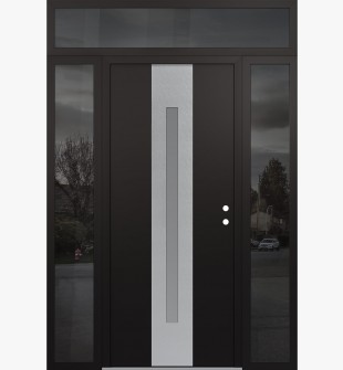 DIAMOND A2 60" X 96" BLACK/WHITE FROSTED GLASS PANEL STAINLESS STEEL LHI WITH 2 SIDELITES AND TRANSOM MIRRORED GLASS