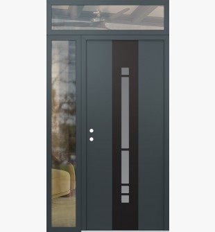 DIAMOND A3 48" X 96" ANTHRACITE/ANTHRACITE FROSTED GLASS PANEL BLACK RHI WITH SIDELITE AND TRANSOM CLEAR GLASS