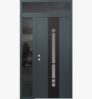 DIAMOND A3 50" X 96" ANTHRACITE/ANTHRACITE FROSTED GLASS PANEL BLACK RHI WITH SIDELITE AND TRANSOM MIRRORED GLASS