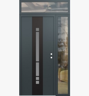 DIAMOND A3 48" X 96" ANTHRACITE/ANTHRACITE FROSTED GLASS PANEL BLACK LHI WITH SIDELITE AND TRANSOM CLEAR GLASS