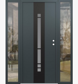DIAMOND A3 68" X 80" ANTHRACITE/ANTHRACITE FROSTED GLASS PANEL BLACK LHI WITH 2 SIDELITES CLEAR GLASS