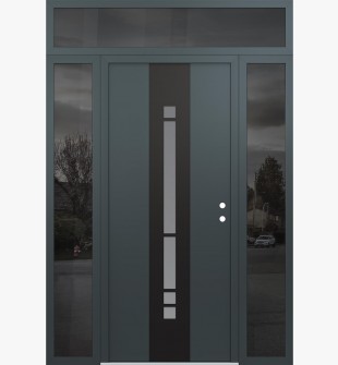 DIAMOND A3 64" X 96" ANTHRACITE/ANTHRACITE FROSTED GLASS PANEL BLACK LHI WITH 2 SIDELITES AND TRANSOM MIRRORED GLASS