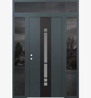 DIAMOND A3 60" X 96" ANTHRACITE/ANTHRACITE FROSTED GLASS PANEL BLACK RHI WITH 2 SIDELITES AND TRANSOM MIRRORED GLASS