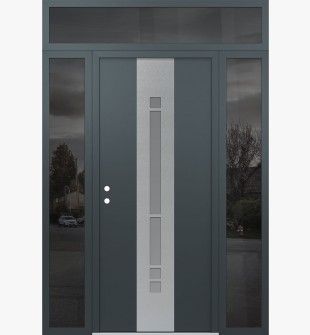 DIAMOND A3 68" X 96" ANTHRACITE/ANTHRACITE FROSTED GLASS PANEL STAINLESS STEEL RHI WITH 2 SIDELITES AND TRANSOM MIRRORED GLASS