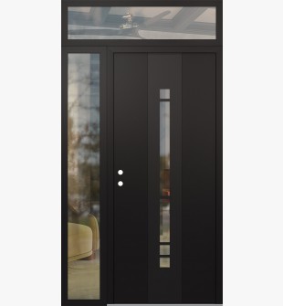 DIAMOND A3 48" X 96" BLACK/BLACK CLEAR GLASS PANEL BLACK RHI WITH SIDELITE AND TRANSOM CLEAR GLASS