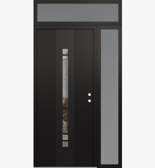 DIAMOND A3 52" X 96" BLACK/BLACK CLEAR GLASS PANEL BLACK LHI WITH SIDELITE AND TRANSOM FROSTED GLASS
