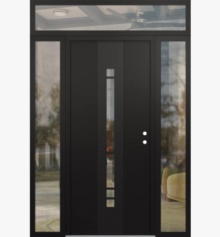 DIAMOND A3 64" X 96" BLACK/BLACK CLEAR GLASS PANEL BLACK LHI WITH 2 SIDELITES AND TRANSOM CLEAR GLASS