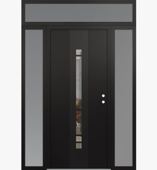 DIAMOND A3 68" X 96" BLACK/BLACK CLEAR GLASS PANEL BLACK LHI WITH 2 SIDELITES AND TRANSOM FROSTED GLASS